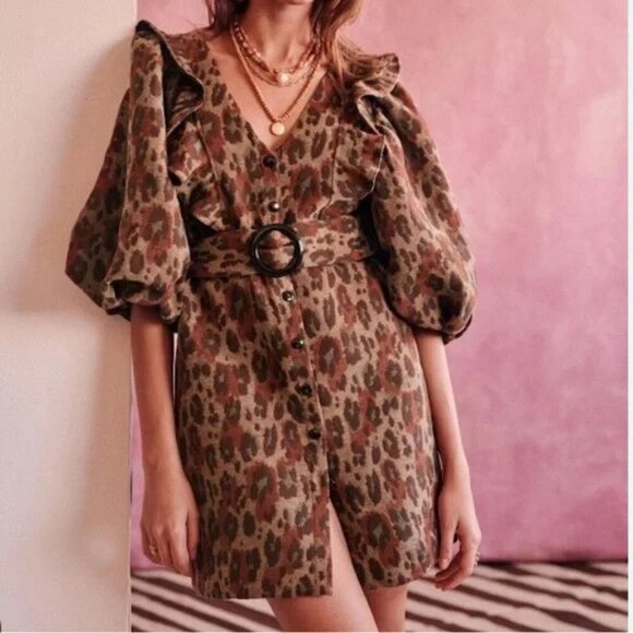 Sezane Dresses & Skirts - Sezane Lia Dress in Jacquard Leopard Brocade size 36 NWT